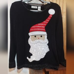 Christmas Santa Sweater Med Women Cotton Blend 3D Embroided Teacher Office Party